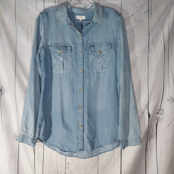 Thread And Supply Chambray Light Blue Denim Button-Up Shirt NWT - Picture 1 of 16